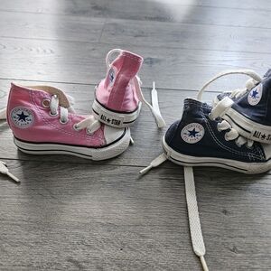 Converse Baby Pink and Navy High-Top Sneakers Size 2. Excellent Condition!!
